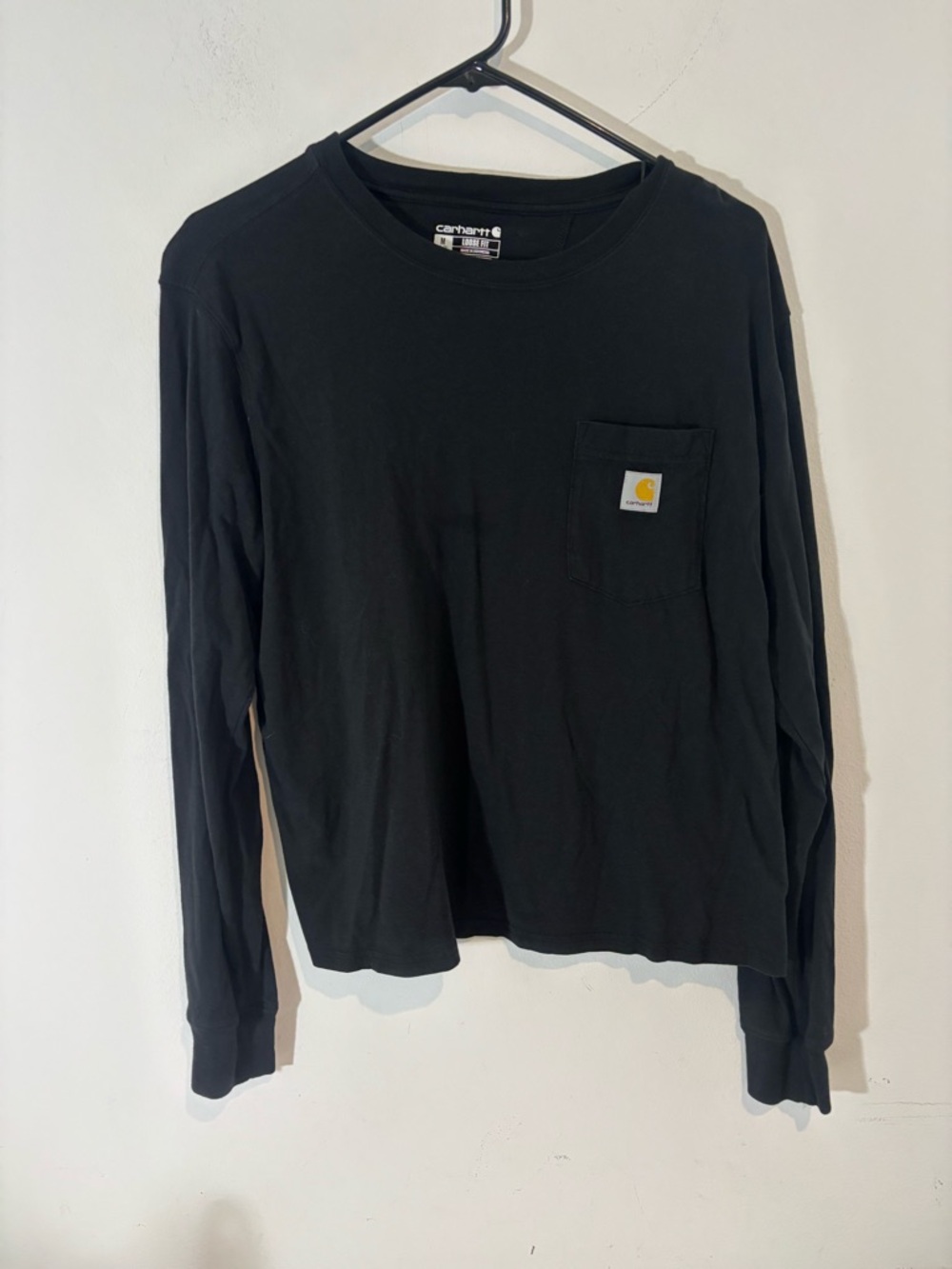Carhartt Women Medium 8-10 Black Long Sleeve Pocket Tee with Logo Casual